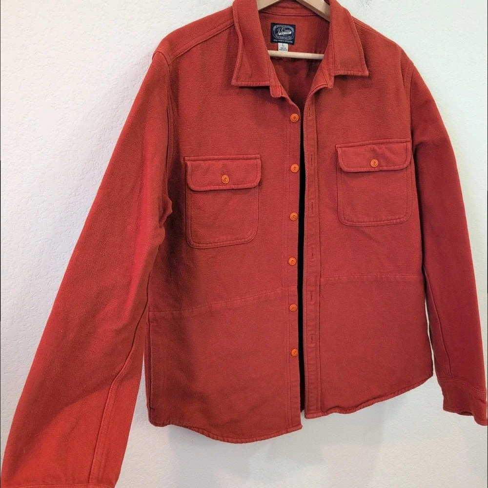 J. Crew Mens Sporting Life Burnt Orange Cotton Shirt Jacket Chamois Large Barn